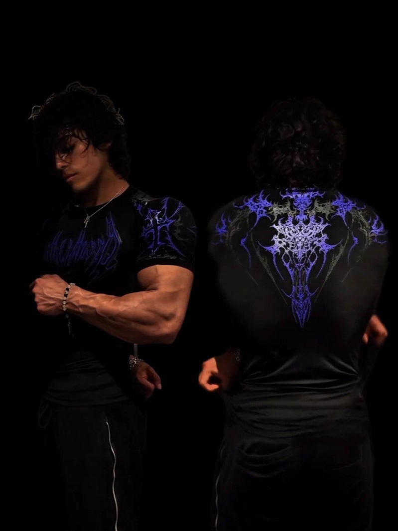 Breathedivinity American Trendy Brand Dark Style Sports Fitness Men'S T-Shirt Quick-Drying Elastic Bodysuit - Image 2